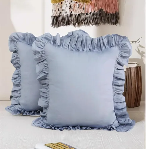 Vista 10 de Lemfux Juego de 2 fundas de almohada con volantes, fundas de almohada decorativas de algodón lavado, fundas de cojín sólidas desgastadas y elegantes