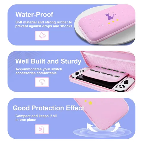 Vista 3 de Honghao Switch Case for Nintendo Accessories , Pink Carry Travel Protective Bag Case Game for Storage Switch Accessories