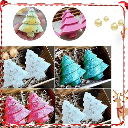 Vista 7 de AnyDesign Moldes de silicona de Navidad rojo y verde, molde de chocolate para árbol de Navidad, molde antiadherente para hornear fondant de Navidad