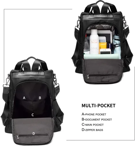 Vista 4 de Mochila impermeable liviana de nailon antirrobo para mujer, L