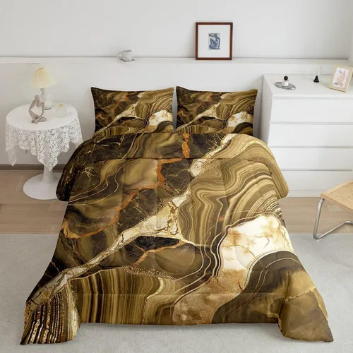 Vista 15 de Juego de edredón de mármol negro individual, ropa de cama dorada agrietada para adultos, hombres y mujeres, juegos de edredón de textura metálica