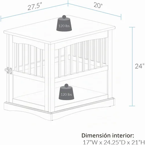 Vista 5 de Casual Home Mueble de madera para perros de interior, jaula para perros, mesa auxiliar, mesa de noche, cuna para perros con cierre de seguridad