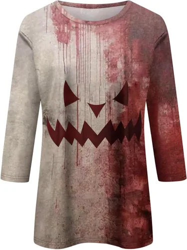 Vista 121 de Camisetas personalizadas para mujer, a la moda, casual, de séptima manga, estampada, cuello redondo, camiseta