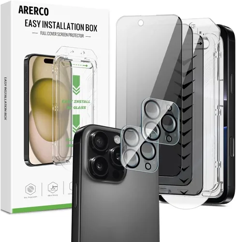 Vista 4 de Paquete de 3 protectores de pantalla de privacidad para iPhone 16 Pro + 2 fundas para lentes