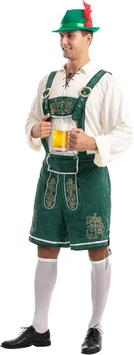 Vista 4 de Disfraz de Oktoberfest bávaro alemán para hombre juego verde para fiesta de disfraces de Halloween y festival de cerveza fiesta temática alemana