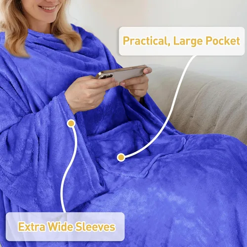 Vista 5 de Catalonia - Manta de vestir de vellón con mangas y compartimientos para los pies, para mujeres y hombres, manta de microfelpa cómoda y envolvente