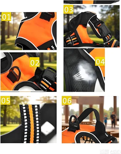 Vista 6 de Arnés para perro, arnés sin tirones para mascotas con 2 clips para correa, chaleco acolchado suave ajustable para perro, chaleco Oxford reflectante