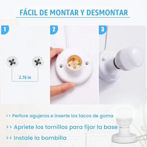 Vista 4 de 1 enchufe de luz de 9.84 pies con cable E26/E27 con interruptor de encendido/apagado, extensión de cable de luz colgante, para iluminación