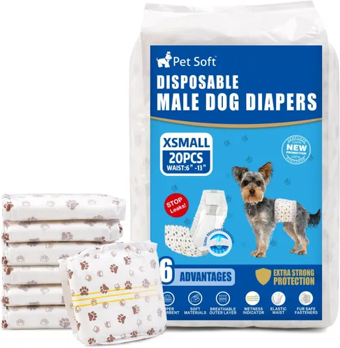 Vista 14 de Pet Soft Pañales desechables para perros machos, con indicador de humedad, ultra absorbentes, cómodos para incontinencia micción excitable, 50