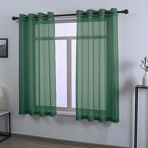 Vista 2 de DONREN 2 paneles de cortina de voile semitransparentes texturizados para ventana de cocina, pequeñas ventanas cortas, cortinas suaves de lujo