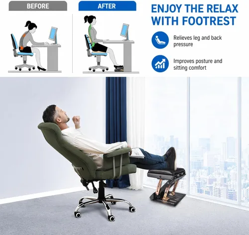 Vista 2 de Reposapiés para debajo del escritorio en el trabajo con 4 niveles de altura ajustable, reposapiés plegable ergonómico para oficina