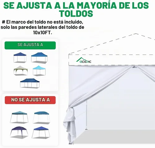 Vista 5 de Acepic Paredes laterales de carpa instantánea para toldo emergente de 10x10, 210D impermeable, 4 paredes laterales con puertas, blanco