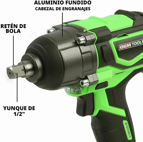 Vista 6 de OEMTOOLS 24486 Llave de impacto de iones de litio de 20 V máximo, sin escobillas, motor de alto rendimiento que produce más par y tiempos