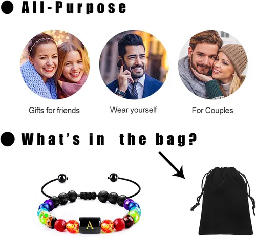 Vista 5 de Pulsera inicial para aliviar el estrés, regalos para mujeres y niñas, pulsera de yoga y chakras para mujeres, pulsera de cristal curativo, pulsera