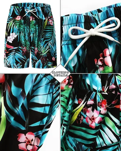 Vista 54 de TUNEVUSE Conjunto de camisas y pantalones cortos hawaianos para hombre, 2 piezas, trajes de playa con estampado de flores, traje tropical de verano