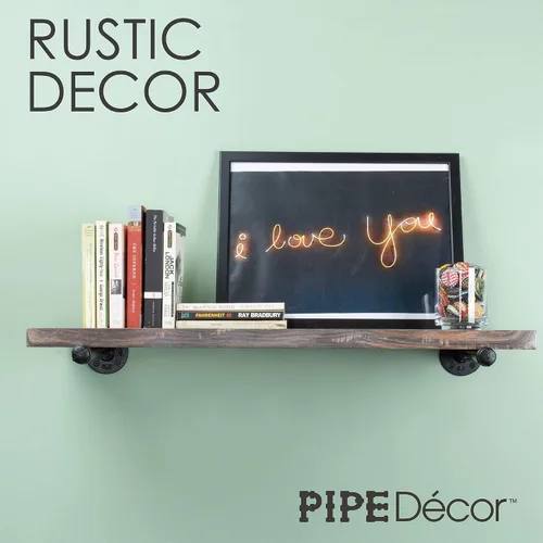 Vista 7 de Pipe DÉCOR - Juego de 4 soportes industriales galvanizados de acero negro para estantes colgantes, soporte montado en la pared, pre-sellado y listo