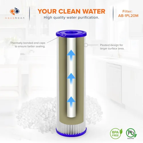 Vista 5 de Aquaboon Cartucho de filtro de sedimento plisado de 20 micrones, 10 x 2.5 pulgadas, repuesto de filtro de agua para toda la casa compatible