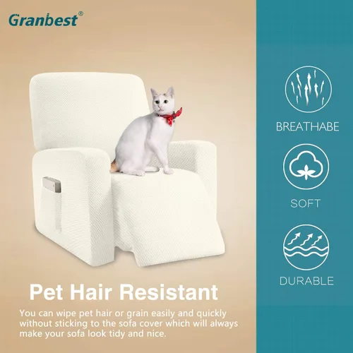 Vista 4 de Granbest Funda elástica para sillón reclinable, 1 pieza de alta calidad, gruesa con bolsillos, funda de jacquard para reclinable, protector