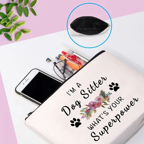 Vista 5 de Regalo para cuidador de perros, paseador de perros, regalo de agradecimiento I'm a Dog Sitter What's Your Superpower Bolsa de maquillaje cosmética
