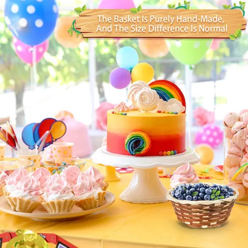 Vista 5 de 12 cestas pequeñas redondas de pan de bambú, 7 x 7 x 2.45 pulgadas, cestas de regalo para servir, cestas de servir alimentos para picnic restaurante
