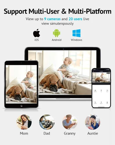 Vista 9 de LaView Cámara de seguridad, 360° Auto Patrol Interior Hogar Wi-Fi 1080P Pan-Tilt-Zoom WiFi Cámara con visión nocturna, audio bidireccional y Negro
