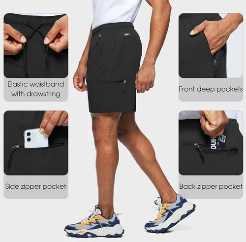 Vista 4 de Viodia Pantalones cortos de senderismo para hombre, elásticos, de secado rápido, ligeros, para hombre, pantalones cortos deportivos de pesca