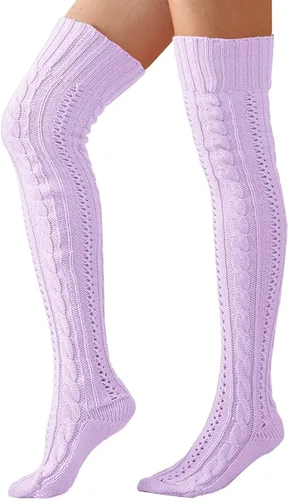 Vista 3 de HYTENSUN Calcetines de invierno de punto alto para mujer, estilo vintage, extra largos, calentadores de piernas por encima de la rodilla, medias