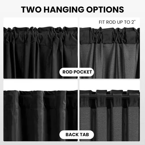 Vista 5 de Dreaming Casa Cortinas de Terciopelo Negro Oscurecedoras para Sala de Estar con Aislamiento Térmico Bolsillo para Varilla Pestaña Trasera Cortina