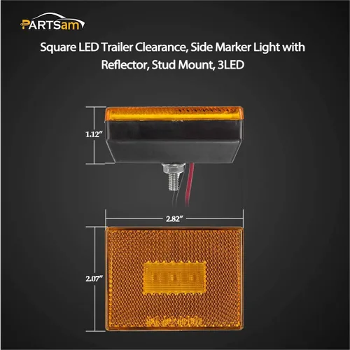 Vista 6 de Partsam 4 luces de marcador lateral ámbar para remolque RV con reflector reflejo, luces LED rectangulares de 2-4/5 pulgadas para remolque