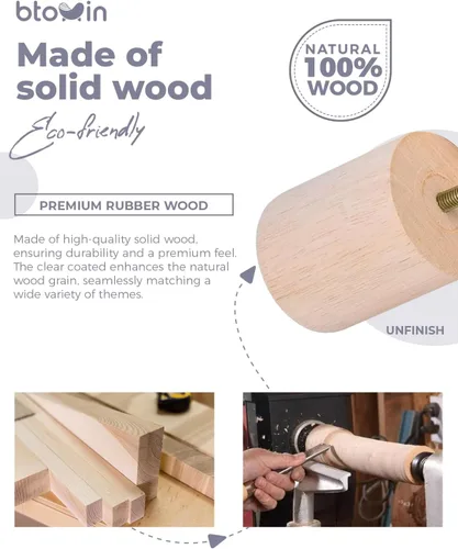 Vista 3 de Patas para muebles de madera maciza, 4 patas redondas modernas de moño, patas de sofá con pernos roscados de 5/16 pulgadas, placa de montaje