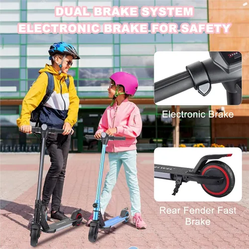Vista 3 de Patinete eléctrico para niños de 6 a 14 años, motor de 150W, 4/7/11 mph, tiempo de conducción de 60 minutos, velocidad ajustable, pantalla LED