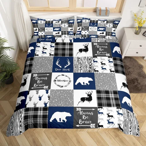 Vista 17 de Funda de edredón de ciervos de alce, juego de ropa de cama de animales del bosque, decoración rústica de granja, funda de edredón individual