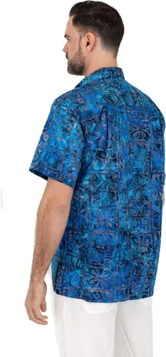 Vista 4 de Camisa hawaiana de manga corta Batik 100% algodón para hombre, ajuste clásico