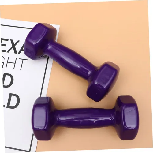 Vista 3 de PRETYZOOM 2 mancuernas antideslizantes de hierro fundido de plástico morado para hombres y mujeres, entrenamiento de fuerza, equipo de gimnasio