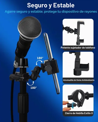 Vista 4 de Soporte para micrófono, soporte para teléfono, soporte para micrófono, soporte de música, batería de guitarra, abrazadera de teléfono para iPhone 15