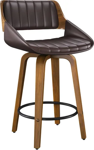 Vista 17 de Juego de taburetes de bar de 1, taburetes de bar giratorios de 26" de altura de mostrador con respaldo y patas de madera curvada de nogal, sillas