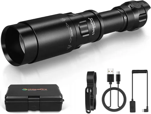 Vista 9 de Linterna verde LED 1605N para caza nocturna, lente Fresnel con zoom y luz verde depredador con interruptor de atenuación rápido y soporte, linterna