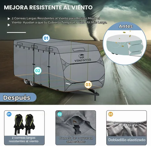 Vista 5 de VINPATIO - Cubierta resistente para cámpers/caravanas/remolques/toy hauler de 20 a 22 pies, de 7 capas, con protección para gato de lengüeta