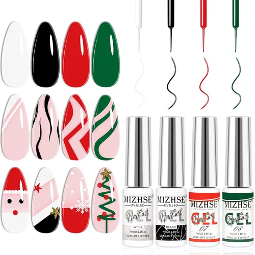 Vista 11 de MIZHSE Gel Liner Nail Art Polish Pintura en gel en blanco y negro para uñas, diseño de líneas de remolino, pintura de puntos, kit de manicura