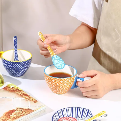 Vista 2 de Selamica cucharas de café de cerámica, cucharaditas de 5.2 pulgadas, juego de cucharas pequeñas para espresso, té, postre, agitación, aptas