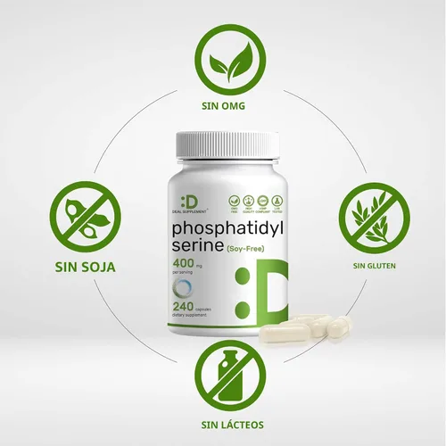 Vista 3 de Suplemento de fosfatidilserina, dosis de 400 mg, 240 cápsulas – Fuente de lecitina de girasol sin soja