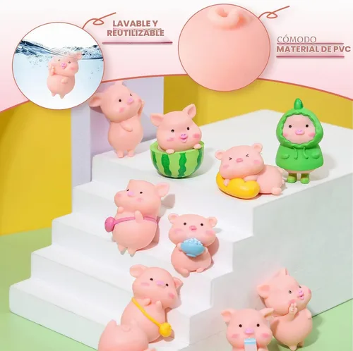 Vista 3 de Leitee 19 Pcs Tiny Pig Figurines Set Pig Cake Topper Decor,Classic