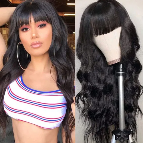 Vista 8 de QD-Tizer Pelucas sintéticas de color rubio ceniza con flequillo, pelucas de cabello largo y lacio, sin pegamento, pelucas sintéticas sin encaje