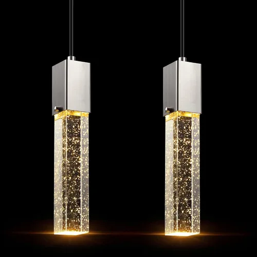 Vista 9 de 2 Pack Integrated Hanging Crystal Kitchen Island Modern Concise Pendant Ceiling Light Fixture,Black Finish for Kitchen Island Dining Room Bedroom