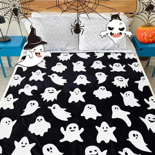 Vista 6 de Metawu Manta de Halloween de fantasma, mantas para niños para mujeres, decoraciones de Halloween, mantas de franela para cama, sofá, manta de viaje