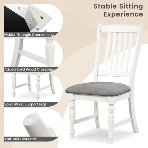 Vista 7 de Giantex Juego de 4 sillas de comedor de madera, sillas de cocina de granja con marco de madera maciza, carga máxima de 355 libras, sillas laterales