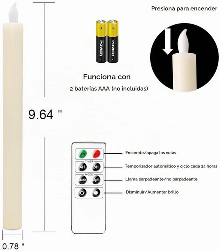 Vista 2 de Eldnacele Velas cónicas sin llama de marfil parpadeantes con control remoto Candelabros LED que funcionan con pilas, luz regulable de cera real A-6