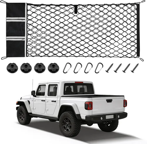 Vista 12 de Amiss Red de carga elástica, accesorios exteriores de automóvil, red de almacenamiento elástica ajustable con gancho para SUV, automóviles y negro