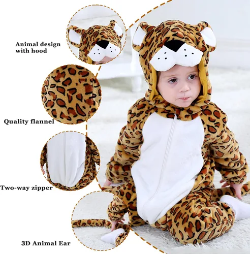 Vista 2 de TONWHAR - Mameluco con capucha, fantástico disfraz infantil de varios animales, como tigre o dinosaurio