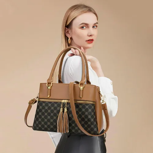 Vista 2 de KKXIU Bolsos tipo satchel para mujer con asa, bolsos de hombro y carteras con bolsillos y cremallera, bolsos cruzados de cuero